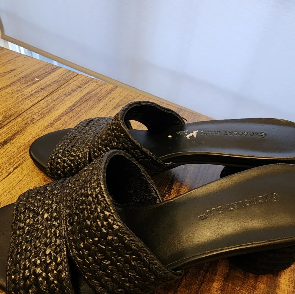 New Chocolate Blu Slip On Espidril Heeled Sandals US Women's 8 Black